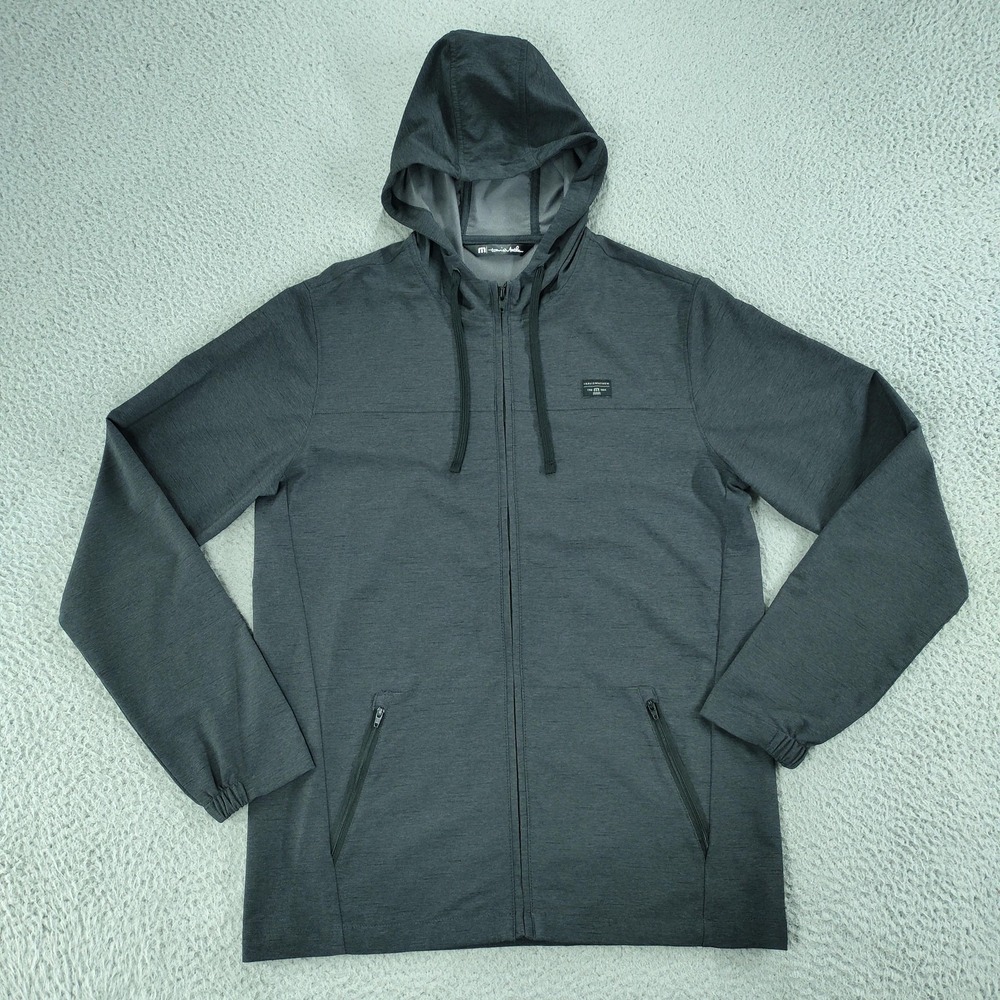Travis Mathew Hoodie Mens Medium Gray Full Zip Lightweight Stretch Knit Golf